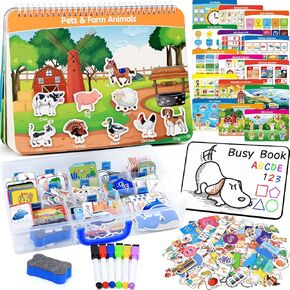 RichBoy Preschool Busy Book, Montessori Toys for 3+ Year Old Birthday Gifts, All-in-one Preschool Learning Activities Educational Toys Set, Toddler Sensory Travel Toys for Kids with Autism and Fidget