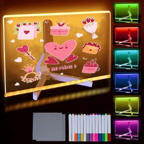 LED Note Board with Colors, 7-Color Acrylic Dry Erase Board with Light, Magic Glowing Message Marker Board, Illuminated Drawing Board Light Up with Stand for Office Home Festival