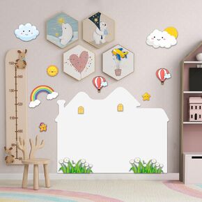 Magnetic Chalkboard Contact Paper for Wall House Shape Self Adhesive Magnetic Wall Board Sticker with 6 Colors Chalk and Magnetic Blackboard Eraser for Kids, Black Chalk Board Wallpaper Roll