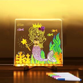 Acrylic Dry Erase Board with Light, 6 X 6" Clear Light up Dry Erase Board with Stand Desktop Glow Memo LED Letter Rewritable Message Board White Board LED Note Board with 7 Color Markers