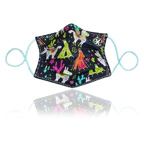 JaxMask® | Cute Llama Colorful Pleated Black Cloth Face Mask | 2 Layer Washable & Reusable Mouth Covering | ‘TraumaLlama Collection’