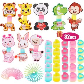 بطاقات يوم عيد الحب DIYASY مع Coil Springs ، تخفيف التوتر Rainbow Springs Toys Classroom School School Ruds Gafts Game Game Games Valentines Day Party Forms Favors Boys & Girls