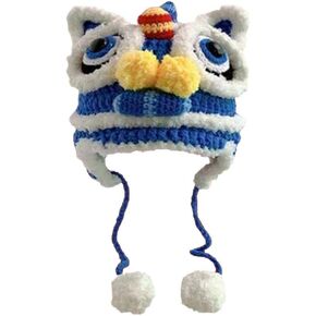 Oriental Christmas Hat, Chinese Hip-Hop New Year’s Lion Dance Hat, Handmade Knitted Warm Parent-Child Hat