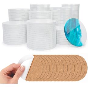 بلاط السيراميك المصنوع من الزجاج اللامع للوقايات الحرفية - Pixiss 50 حزمة جولة خزفية فارغة 4 بوصات و 50 Cork Packings - الوقايات الحرفية للسيراميك لأحبار الكحول ، والرسم ، وصب الأكريليك ، و DIY in Kuwait