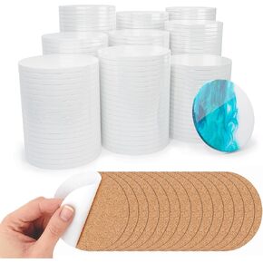 Glazed Glossy Ceramic Tiles for Craft Coasters - Pixiss 100 Pack Round 4-Inch Blank Ceramic Coasters & 100 Cork Backings Ceramic Tile Craft Coasters for Alcohol Inks, Painting, Acrylic Pouring, DIY