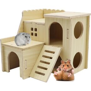 Tiny Hamster Maze Wood House, Hamster House, Tiny House with Slide House, Hamster Hideout Cage Accessories, for Dwarf Gerbils and Mouse Mice Rat Other Small Animals(Only Suitable for Hamsters)