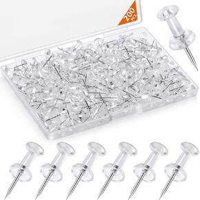 200 Pcs Push Pins Tacks, Thumb Tacks for Wall, Clear Plastic Head, Steel Point, Decorative Push Pins, Standard Thumb Tacks for Bulletin Board, Corkboard, Map, Calendar, Photo, Home, Office