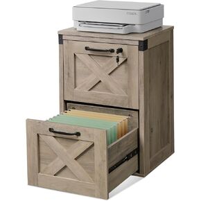 DEVAISE 2 Drawer File Cabinet with Lock, Wood Farmhouse Filing Cabinet for Home Office, Printer Stand Fits Letter and A4 Size, Gray Oak