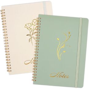 Joyberg Aesthetic Spiral Notebook, 2PCS Cute Notebook, 8.3" x 6" Notebook For Women, A5 Spiral Journal Notebook for Office/School/Home (Green & Beige)