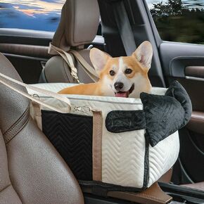 Small Dog Car Seat for Small Dogs Puppy Car Seat for Dogs - Removable Center Console Dog Car Seat for Small Dog - Cat Car Seat Dog Seats for Cars - Safety Belt with Cushion for Kitten Up to 15Lbs