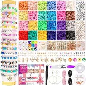 5800 PCS Clay Beads Bracelet Making Kit, 24 Colors Flat Preppy Beads for Friendship Jewelry Making, Polymer Heishi Beads with Charms DIY Arts and Crafts Birthday Gifts Toys for Teen Girls Age 6+