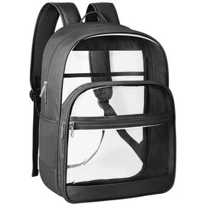Clear Backpack, Heavy Duty Transparent Bookbag for School, Fabric & PVC Transparent Backpack with Reinforced Strap for Women Men, Capacity Clear Bag for College, Travel, Security, Black