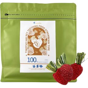 Timothy Grass Strawberry Shaped Dental Chews Hard Pet Teeth Grinding Snacks Rabbit Hamsters Guinea Pig Chinchilla Feed (7 Packs per Bag)
