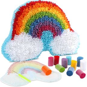 Justforjoyful قوس قزح قوس قوس قزح مجموعة أدوات قوس قزح DIY Craft Kit للأطفال يصنعون طقم حرف خيوط DIY الخاص بك للبنات نمط قوس قزح الطلاء عبر غرزة سعة أريكة وسادة أفخم للأطفال