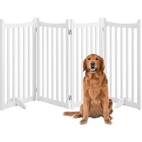 Yaheetech 36" H Extra Tall Freestanding Pet Gate 4-Panel Wooden Dog Fence with 2 Support Feet Folding Dog Gate for Indoor, Stairs, Doorways, Halls, Kitchen Wooden Pet Barrier White, 79.5" L x 36" H