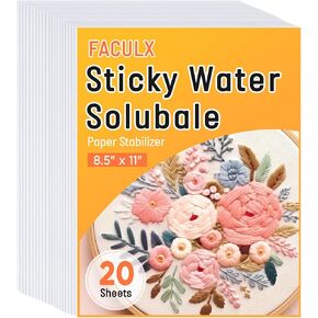 Sticky Self Adhesive Wash Away Stabilizer, Water Soluble Embroidery Stabilizer Printable Paper, 8.5" x 11" Medium Weight - Allowed for Print Patterns Best for Hand & Machine Embroidery 12 pcs