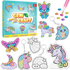 WAHFNG Gem Art, Diamond Art Kids Painting Kit -Make Your Own Stickers,Keychains & Suncatchers - Arts and Crafts for Girls and Boys Ages 6-12 - Best Gift Ideas for Age 6, 7, 8, 9, 10,11,12 Years Old