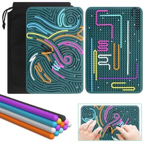 Sensory Activity Board Sensory Toys Fidget Toys for Calming, Anxiety, ADHD & Autism Kids 3+ & Adults Montessori Busy Board Activity Board with Travel Bag & 40 Strings-Dark Green