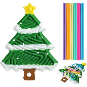 Sensory Activity Board,Christmas Tree Design Sensory Fidget Pad for Calming,Stress,Anxiety,ADHD & Autism,Double-Sided Silicone Fidget Pad for Adults Fidgets Pad with 12 Strings