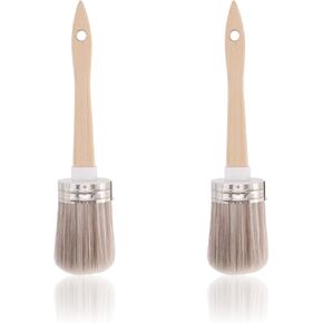 2Pcs Round Chalk Paint Brush 2.28 Inch Wall Paint Brushes for Water Based Paints Furniture Painting Wax Milk Paint Latex Varnish Wood Stain Brush Reusable