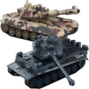 RC Tank Set,1/24 RC Battle Tank Set Toy Tanks with Life Indicators and Spray,2.4G Remote Control with Realistic Sounds and Lights,RC Army Toys for Boys Age 6+ Year Old Gifts for Kids and Adults