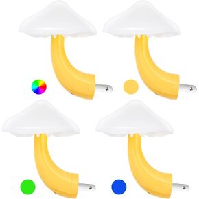 Honoson 4 Pieces Mushroom Night Light LED Night Light Plug in Lamp 7 Color Magic Mini Pretty Mushroom Shaped Lamp Adults(Colorful Light with White Cover)