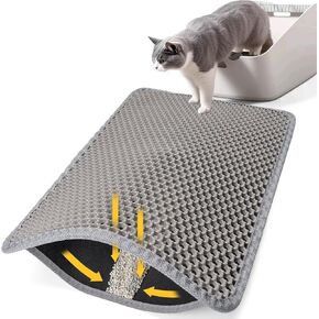 Conlun Litter Mat 23.6"x14.6", Honeycomb Double Layer Design, Waterproof, Urine Proof Litter Box Mat, Non Slip, Easier to Clean, Soft on Paws Kitty Trapping Matt for Litterbox, Gray