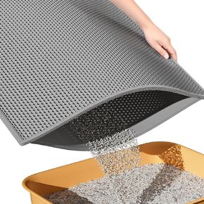 ESTHELLO Cat Litter Mat, Cat Litter Trapping Mat, Honeycomb Double Layer Design, Easy to Clean,Washable (24’’ x 15’’ Gray