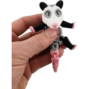 3D Printed Articulated Possum Figurine | Realistic Black, Grey, White, and Pink Colors | Adorable Desk Decor and Collectible Toy | Fidget (Possum Only)