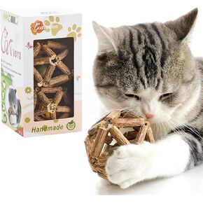 Catnip Toys-2Pcs Natural Silvervine Stick Catnip Ball&Bell Ball-Cat Toys for Indoor Cats- Cleaning Teeth Molar Tools Matatabi Cat Chew Toy-Kitten Toys All Breeds
