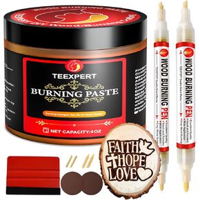 Teexpert Wood Burning Gel Pen Kit,4 OZ Wood Burning Paste,2 Scorch Pens Double-Sided, 4 Tips, Squeegee, Sandpaper for DIY Heat Sensitive Wood Burning Marker for Wood Crafts Suitable Artists Beginners