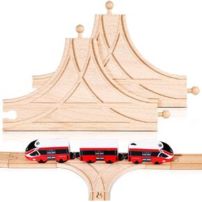 2 Pieces Wooden T Train Track Accessories for Toy Train Wood Track Bridges and Tunnels Multi Way Switch Expansion Compatible with Most Railroad Set