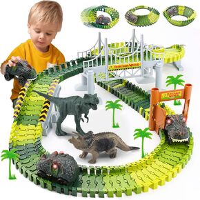 ألعاب أطفال الأطفال Train Dinosaur: Toys Train Toys Race Track Set 160pcs Boy Toys Dinosaur World Race Race Toddler Dinosaur Toys Districs Christmas Homists for 2 3 4 5 6 7 7 8 Age Boys Girls