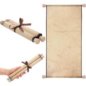 Epakh 1 Pack Blank Paper Scrolls Wrapped on Wood Rod for Writing, Drawing, Calligraphy, Wedding Vows, Cosplay Prop, Renaissance Festivals, Tabletop Role Playing(Retro,7.5 x 30 Inches)