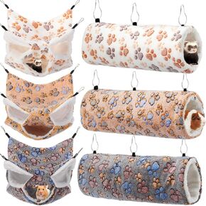 6 Pieces Rat 3 Tier Hammock Set Ferret Hanging Tunnel Guinea Pig Hideout Soft Hamster Bed for Cage Small Animal Toy Accessories for Rat Ferret(Cute Color)