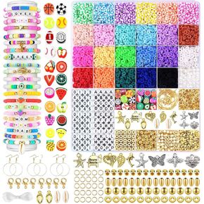 6680Pcs Clay Beads Bracelet Making Kit, Flat Preppy Beads for Friendship Bracelets, Polymer Clay Beads with Charms for Jewelry Making, Crafts Gifts for Girls Ages 6-12