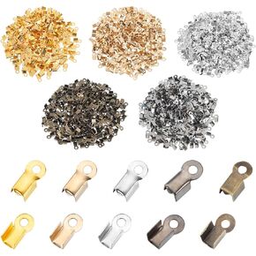 1400 Pcs Fold Over Cord Ends Leather End Caps Clasp Cord Crimp End Fold-Over End Caps Jewelry Connector for Jewelry Making DIY Bracelet Necklace Craft 8 x 4 mm / 0.3 x 0.15 Inch (5 Colors)