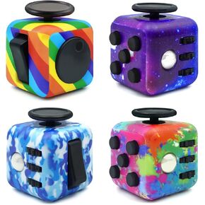 Fangool Fidget Toy Cube, 4 Pack Cube Fidget Anxiety Relief Toys for Adults and Kids, 6 Sided Fidget Toys Cube Hand-Held for Adults, Audible/Silent Cube Toys Fidget for ADD/ADHD/OCD