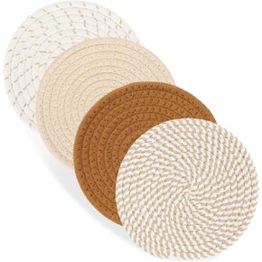 7 Inch Trivets for Hot Dishes, 4 Pcs Pot Holders for Hot Pots and Pans, Handmade Cotton Woven Trivets Set, Heat Resistant Hot Pads Plate Mats for Kitchen Countertops, Home Essentials, Table