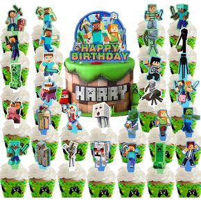 30pcs Pixel cupcake toppers Pixel world toppers childrens party decoration cartoon party supplie1