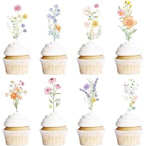 Wildflower Birthday Party Decorations - 40PCS Floral Cupcake Toppers Baby in Bloom Baby Shower Cake Decorations Wildflower Baby Shower Decor Flower Birthday Cupcake Toppers Girls