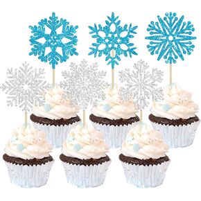 24Pcs Snowflake Cupcake Toppers Glitter Winter Frozen Theme Snowflake Deer Princess Cupcake Pick Decorations for Winter Wonderland Baby Shower Birthday Xmas Party Supplies in Kuwait