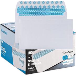 Aimoh 300#6 3/4 Security Tinted Self-Seal Envelopes - No Window, EnveGuard, Size 3-5/8 X 6-1/2 Inches - White - 24 LB - 300 Count (34300)