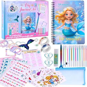 DIY Journal Kit for Teen Girls, Arts and Crafts for Kids Ages 8-12, Mermaid Stationary Set, Scrapbook Kit Diary Birthday Ideas Gifts for 8 9 10 11 12 13 14 Years Old Girl
