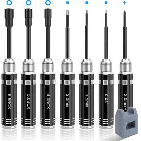 RC Hex Nut Screwdriver Kit with Magnet-7 Pcs Socket Nut Screwdriver Set 0.05'' 1.5mm 2.0mm 4mm 5.0mm 5.5mm Repair Hobby Tool Kit Compatible with Traxxas TRX4M SCX24 1/16 1/24 RC Trucks
