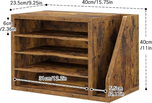 File Organizer Desktop, Wood Desk Organizer with 3 Adjustable Shelves, Mail Paper Sorter for Office, Home, File Holders for Envelopes, Mail Supplies or Magazines, Rustic Brown in Saudi Arabia