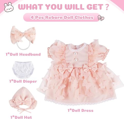 Babeside 4 PCS Reborn Baby Doll Clothes Preshing for 17-22 Inch Baby Dolls ، Pink Boy Baby Doll Dity with Baby Doll Hat Doll و Doll Diaper for Wresiality Baby Doll Associory in Saudi Arabia