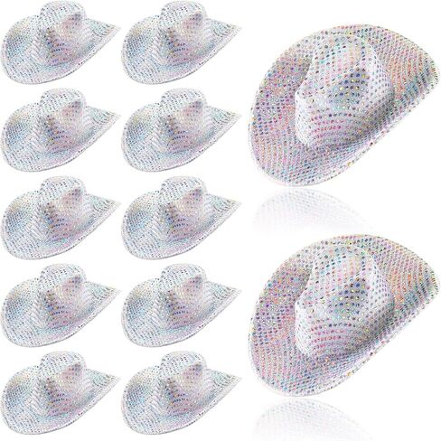 Sotiff Mini Disco Cowboy Hat Tiny Light up Holographic Space Cowgirl Hat Neon Party Decor for Party Doll, 12 Pcs(Silver) in Saudi Arabia