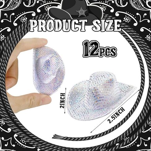 Sotiff Mini Disco Cowboy Hat Tiny Light up Holographic Space Cowgirl Hat Neon Party Decor for Party Doll, 12 Pcs(Silver) in Saudi Arabia