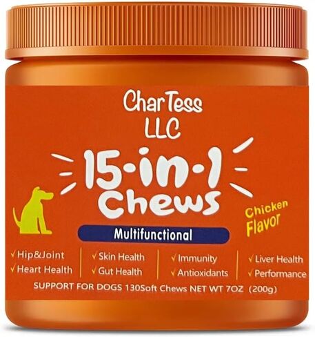 15-in-1 Multivitamin Dog or Cat Chews - Salmon Oil, Immune Support, Heart Health, Hip and Joint Health - 130 Soft Chews in Kuwait